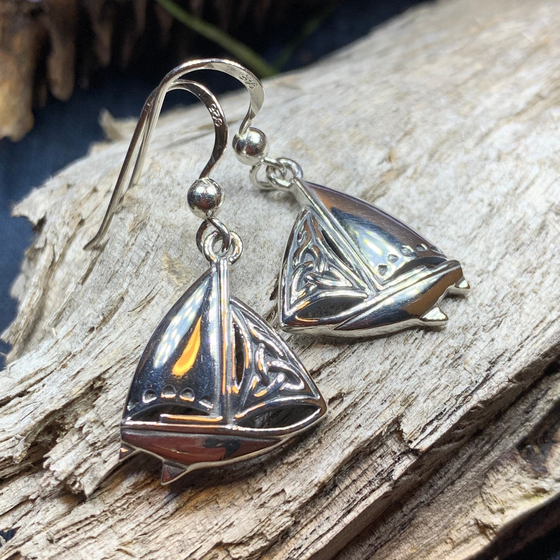 Celtic Sailboat Earrings, Nautical Jewelry, Ship Jewelry, Sailing Jewelry, Beach Jewelry, Ocean Jewelry, Anniversary Gift, Wife Gift