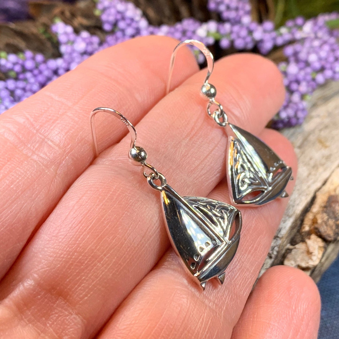 Celtic Sailboat Earrings, Nautical Jewelry, Ship Jewelry, Sailing Jewelry, Beach Jewelry, Ocean Jewelry, Anniversary Gift, Wife Gift