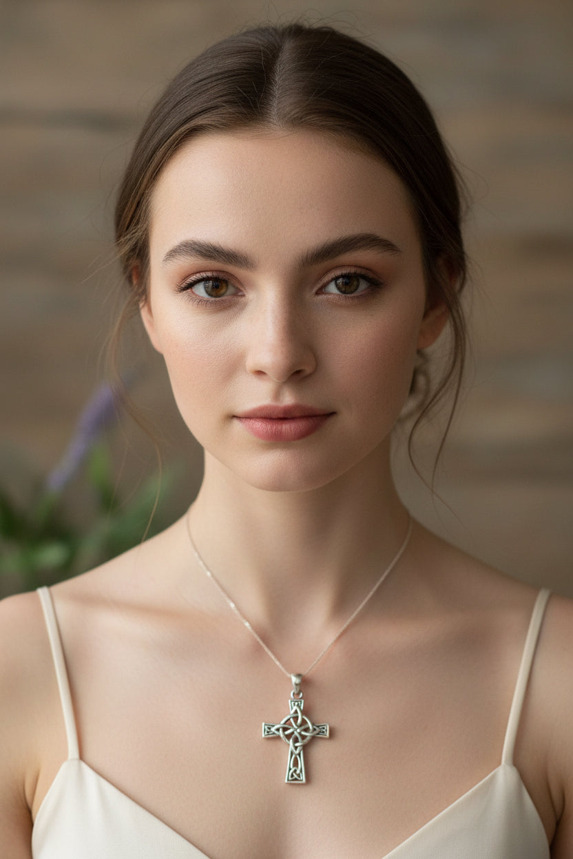 Celtic Cross Necklace, Irish Jewelry, Celtic Jewelry, Quaternary Knot Pendant, Scotland Jewelry, First Communion Gift, Confirmation Gift