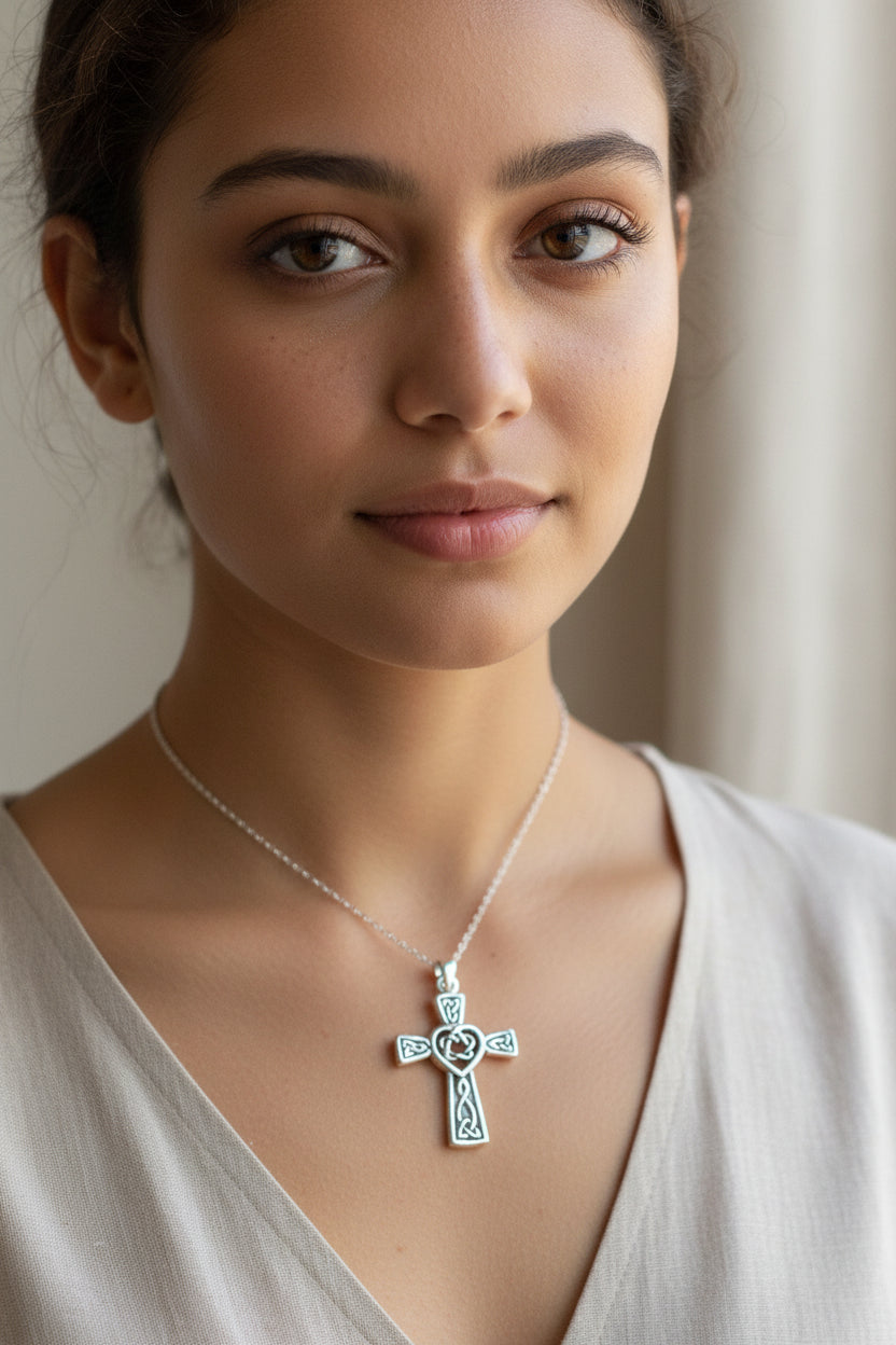 Celtic Cross Necklace, Irish Jewelry, Celtic Jewelry, Celtic Heart Pendant, Scotland Jewelry, First Communion Gift, Girls Confirmation Gift