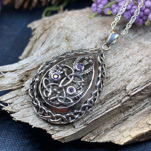 Thistle Necklace, Celtic Jewelry, Scotland Jewelry, Amethyst Necklace, Outlander Jewelry, Nature Necklace, Trinity Knot Pendant, Wife Gift