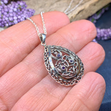 Load image into Gallery viewer, Thistle Necklace, Celtic Jewelry, Scotland Jewelry, Amethyst Necklace, Outlander Jewelry, Nature Necklace, Trinity Knot Pendant, Wife Gift
