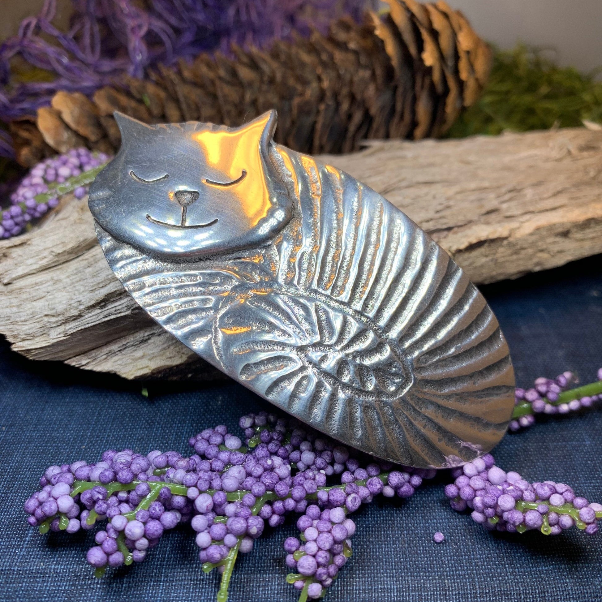 Cuddly Cat Hair Clip, Celtic Barrette, Irish Jewelry, Pagan Jewelry, Friendship Gift, Wiccan Jewelry, Cat Jewelry, Animal Barrette