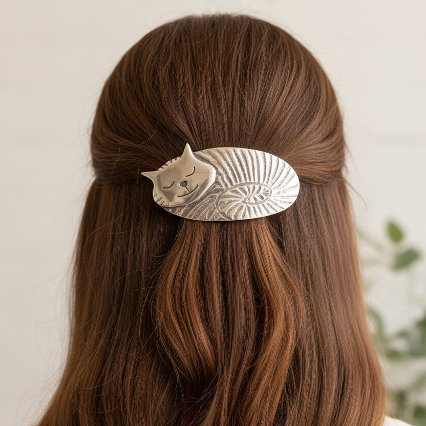 Cuddly Cat Hair Clip, Celtic Barrette, Irish Jewelry, Pagan Jewelry, Friendship Gift, Wiccan Jewelry, Cat Jewelry, Animal Barrette