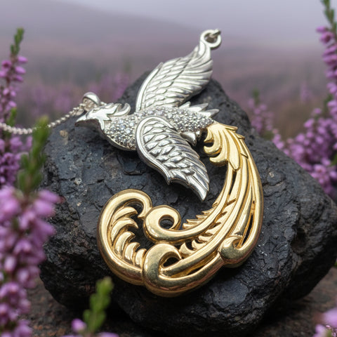 Load image into Gallery viewer, Phoenix Necklace, Celtic Jewelry, Bird Pendant, Firebird Jewelry, Inspirational Gift, Pagan Jewelry, Viking Jewelry, Silver Gothic Jewelry
