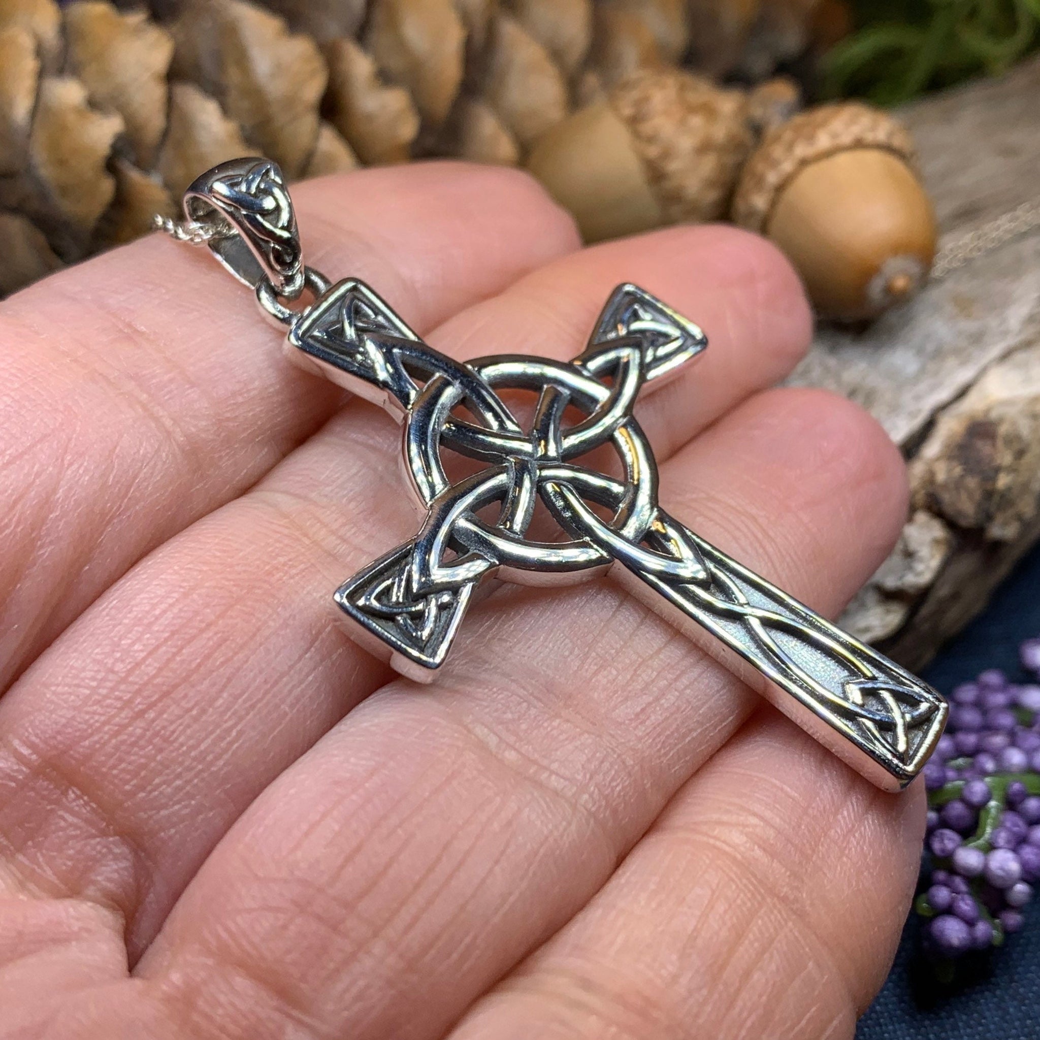 Large Four Corner Knot Celtic Cross Necklace – Celtic Crystal Design Jewelry