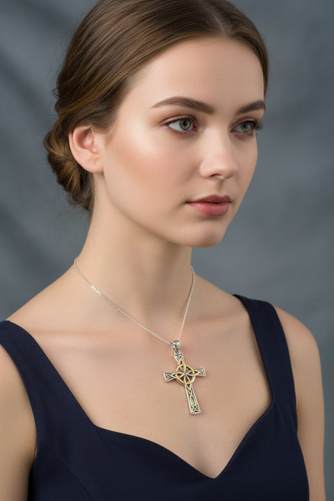 Load image into Gallery viewer, Celtic Cross Necklace, Irish Jewelry, Large Celtic Cross Pendant, First Communion Gift, Confirmation Cross Gift, Religious Jewelry, Dad Gift
