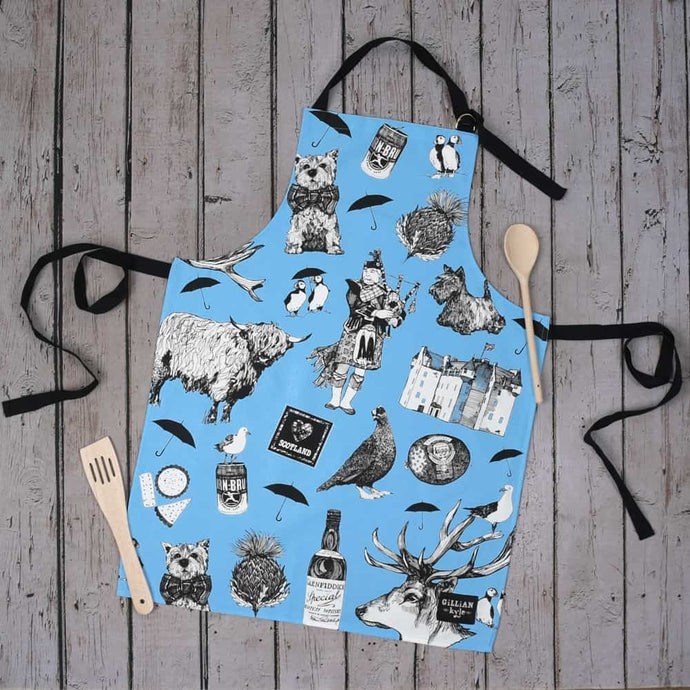 Scotland Love Apron, Scotland Gift, Bagpiper Apron, Thistle Gift, Outlander Gift, Highland Cow Gift, Mom Gift, Sister Gift