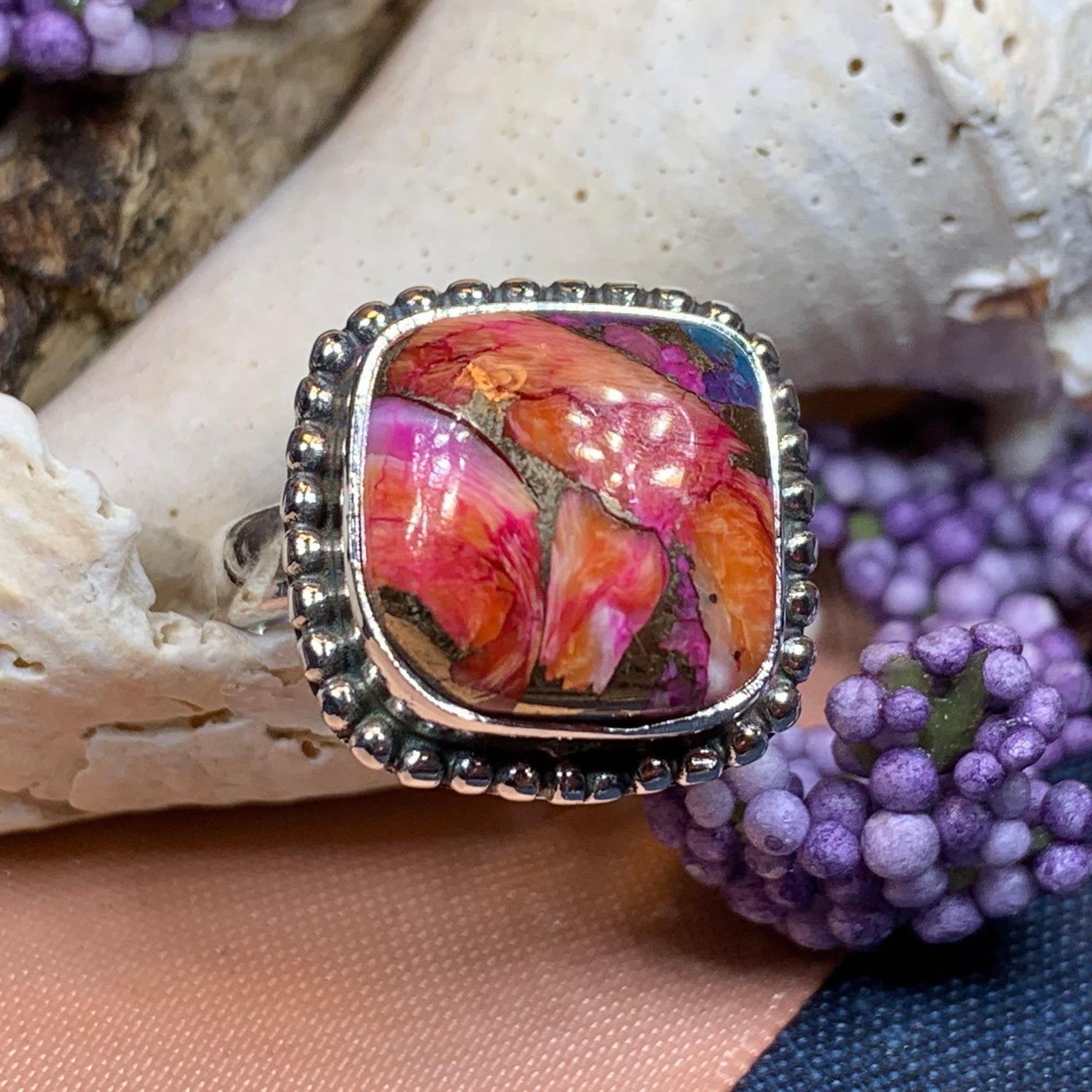 Celtic Mystic Ring, Turquoise Jewelry, Celtic Ring, Purple Jewelry, Celtic Jewelry, Anniversary Gift, Wiccan Jewelry, Spiny Oyster Turquoise