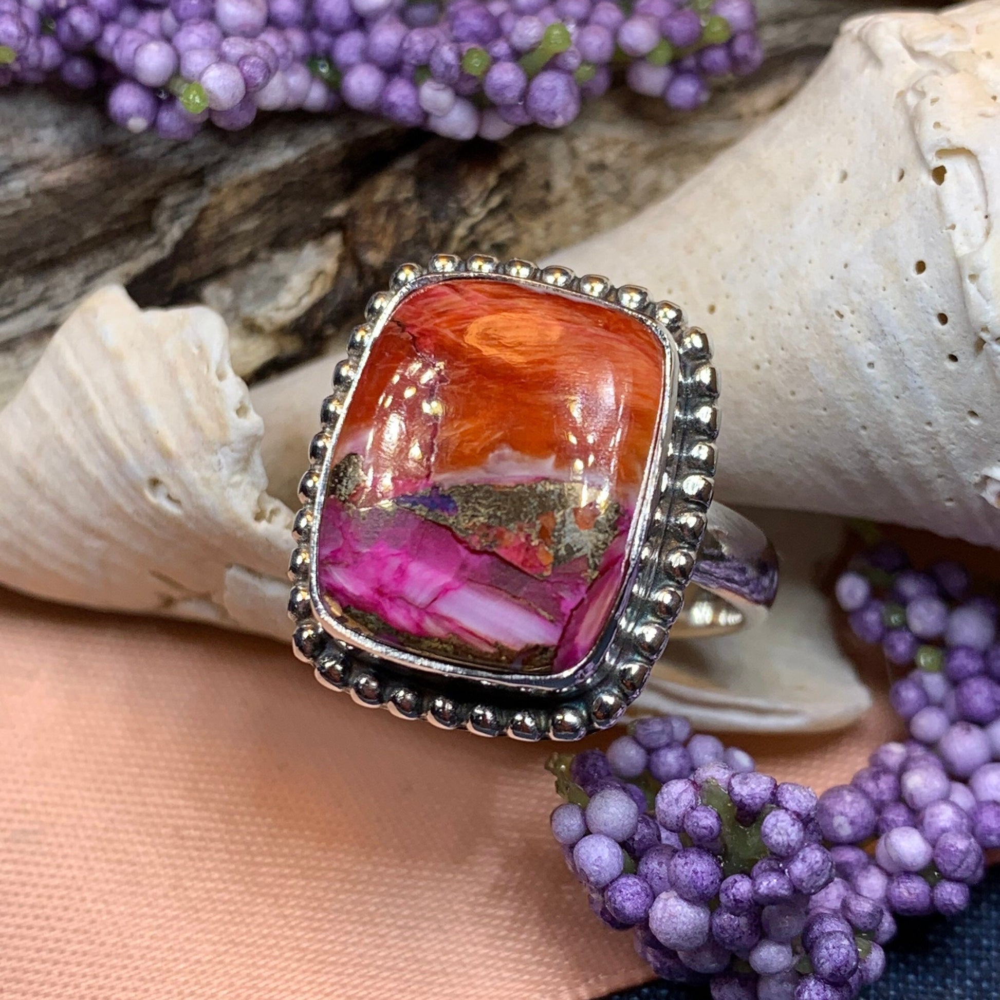 Celtic Mystic Ring, Turquoise Jewelry, Celtic Ring, Purple Jewelry, Celtic Jewelry, Anniversary Gift, Wiccan Jewelry, Spiny Oyster Turquoise