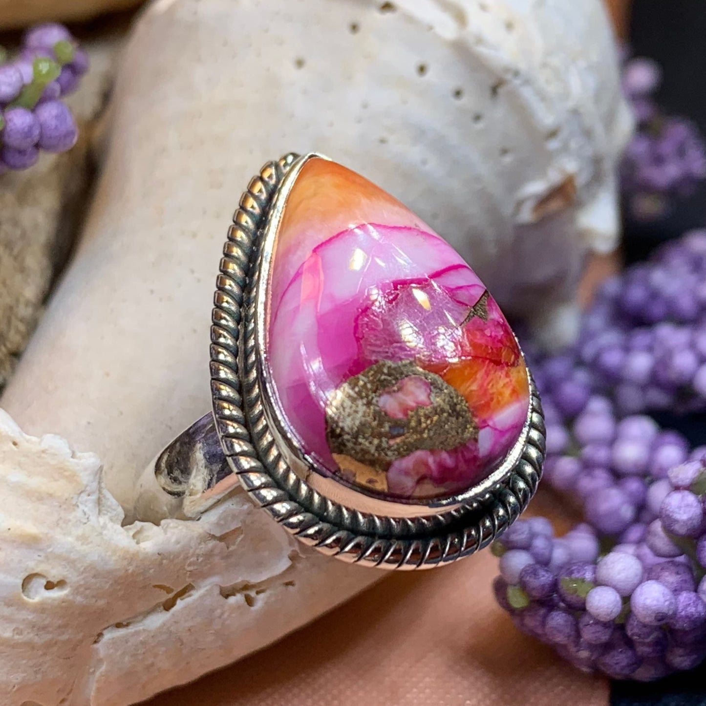 Celtic Mystic Ring, Turquoise Jewelry, Celtic Ring, Purple Jewelry, Celtic Jewelry, Anniversary Gift, Wiccan Jewelry, Spiny Oyster Turquoise