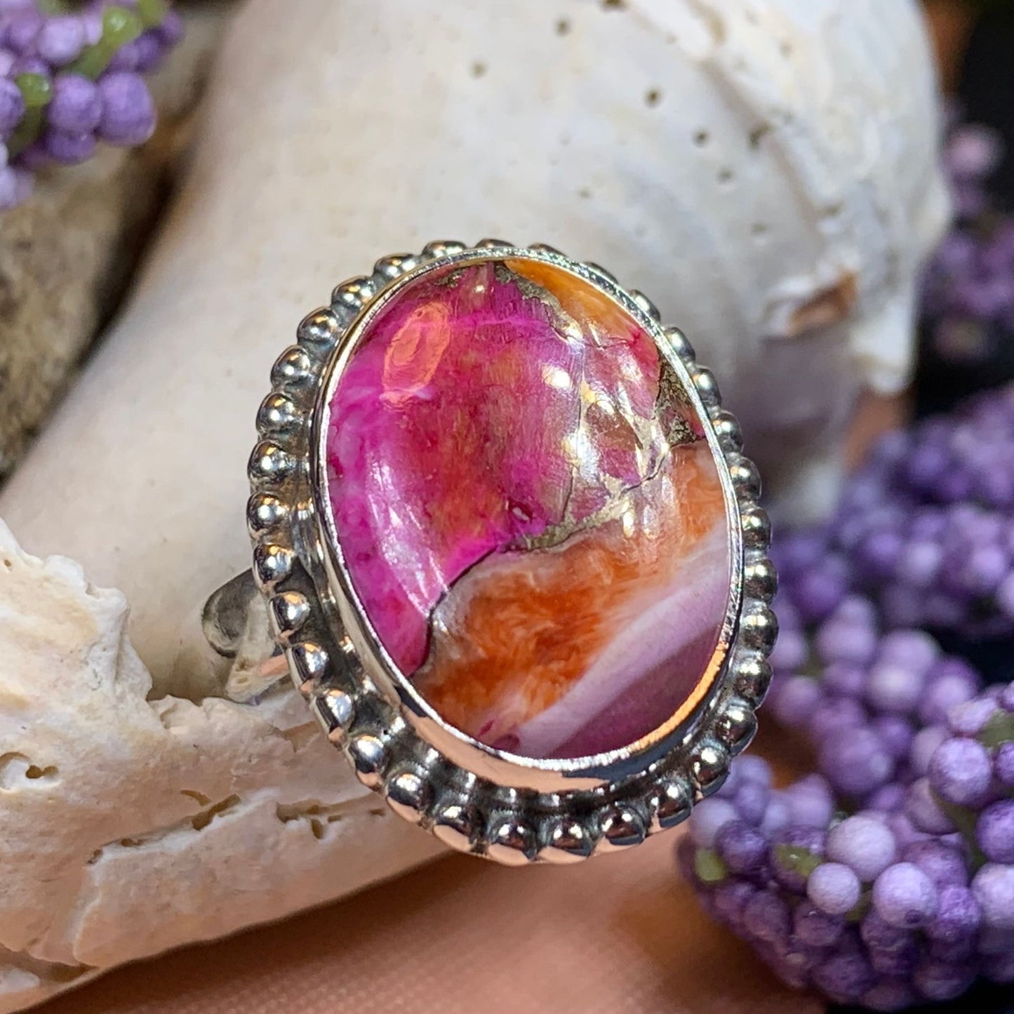 Celtic Mystic Ring, Turquoise Jewelry, Celtic Ring, Purple Jewelry, Celtic Jewelry, Anniversary Gift, Wiccan Jewelry, Spiny Oyster Turquoise