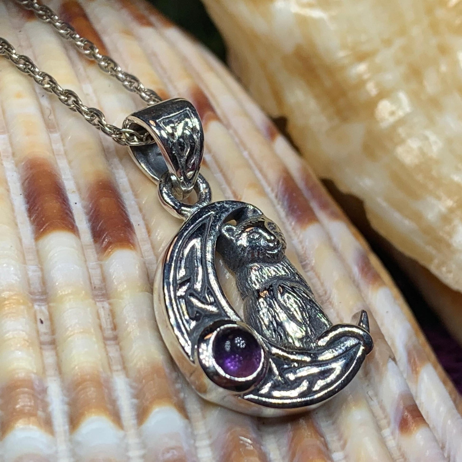 Celtic Cat in the Moon Necklace — view 2