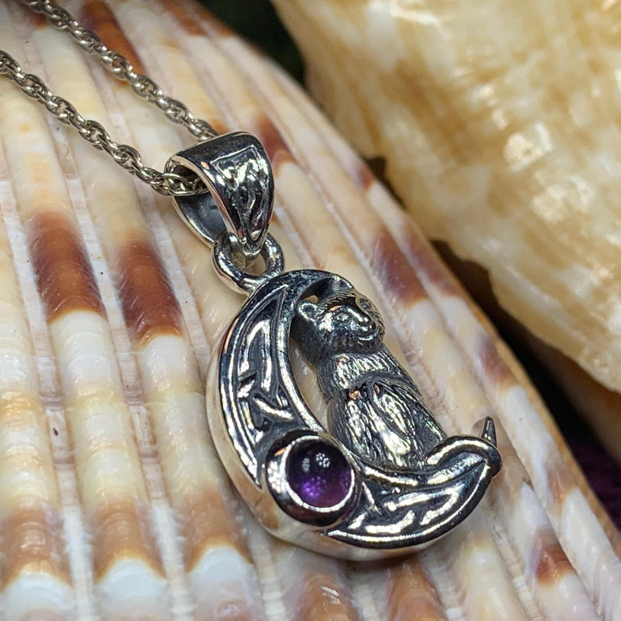 Cat Necklace, Moonstone Jewelry, Cat Pendant, Moon Necklace, Celestial Jewelry, Nature Jewelry, Irish Jewelry, Graduation Gift, Sister Gift