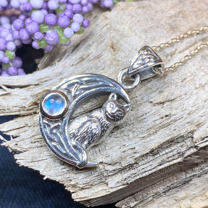 Cat Necklace, Moonstone Jewelry, Cat Pendant, Moon Necklace, Celestial Jewelry, Nature Jewelry, Irish Jewelry, Graduation Gift, Sister Gift