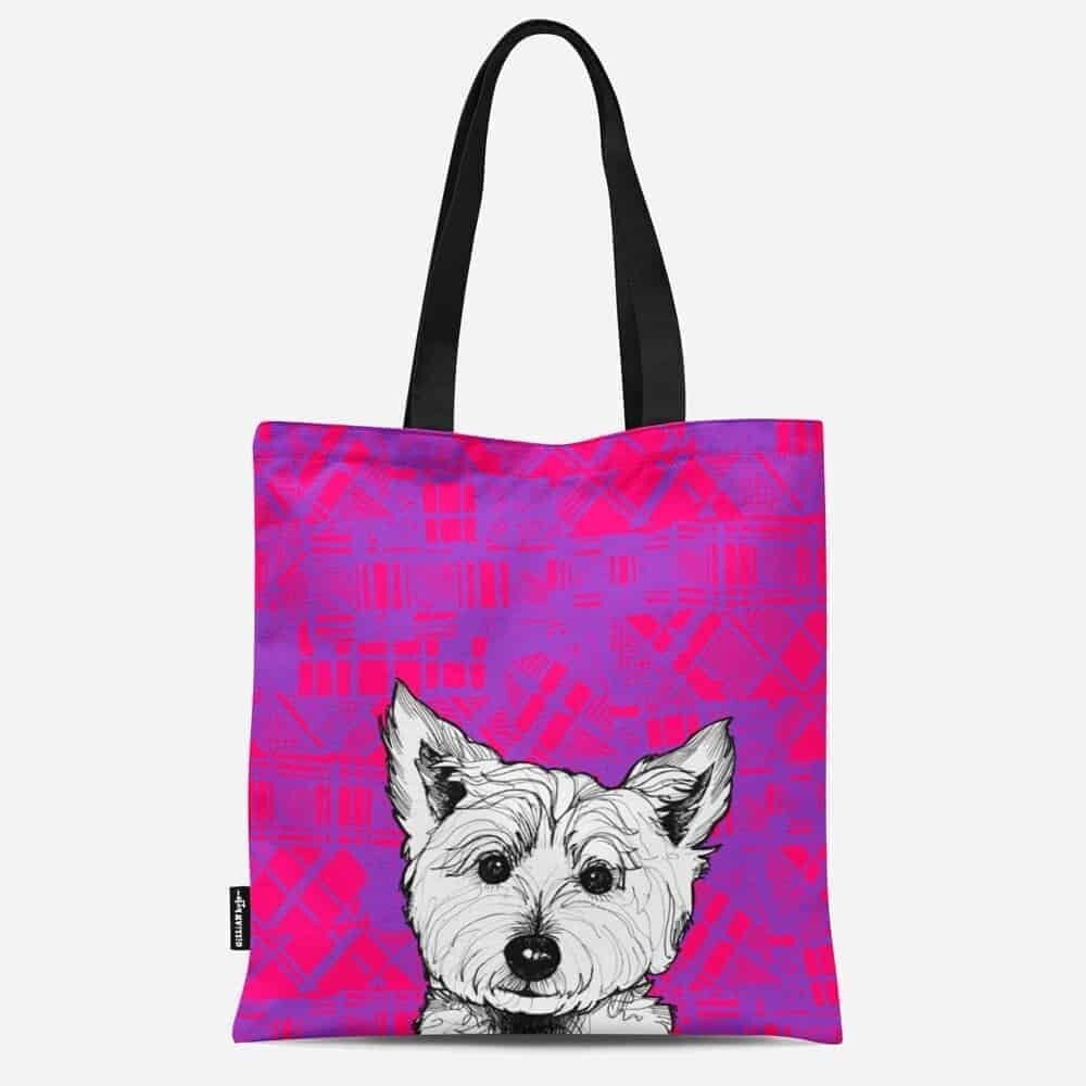Westie Dog Tote Bag, Scotland Gift, Scottish Tote Bag, Thistle Gift, Bagpiper Gift, Shopping Bag Gift, Highland Dog Gift, Mom Gift