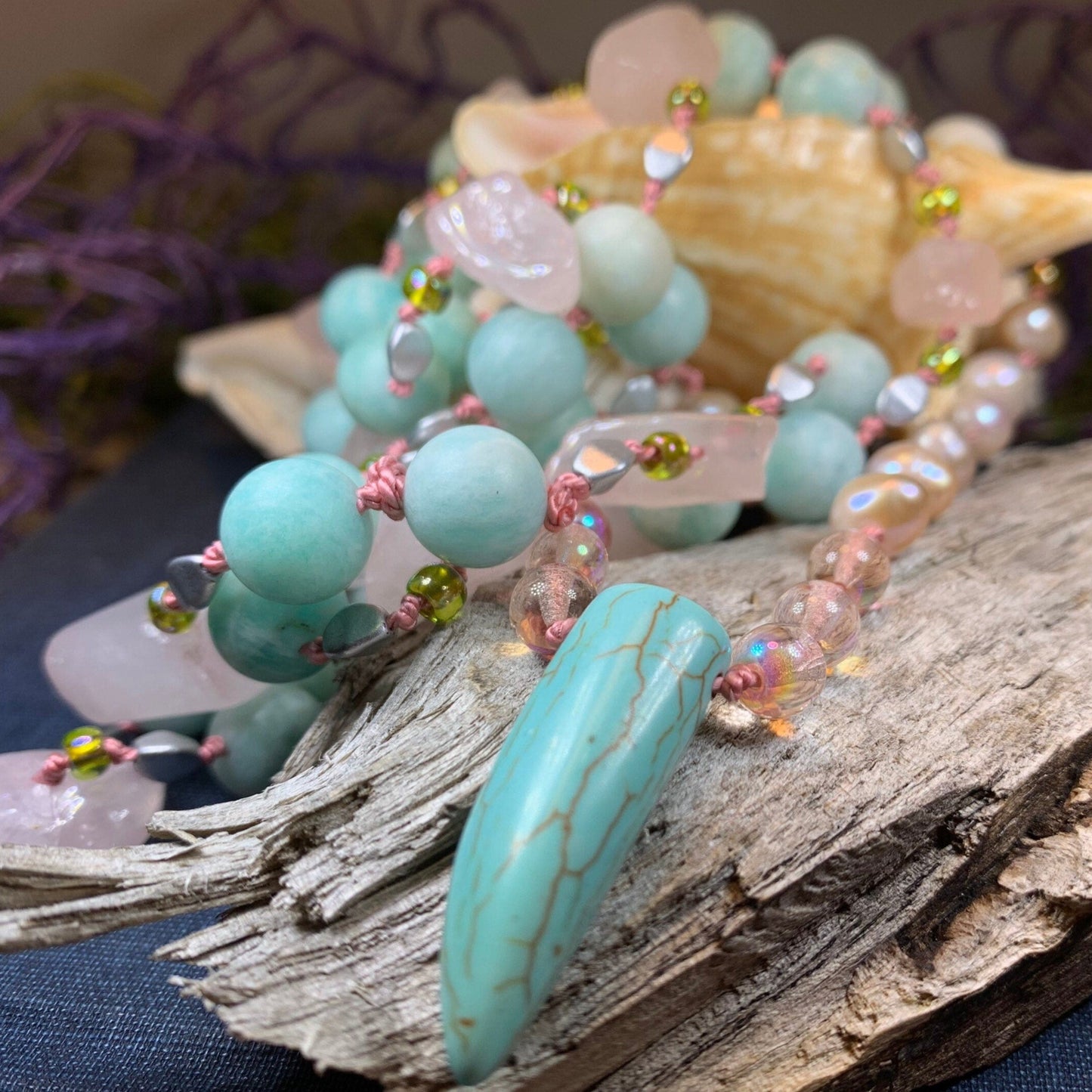 Summer Dawnsong Long Necklace, Hand Knotted Necklace, Handmade Mala Necklace, Boho Necklace, Yoga Jewelry, Beach Necklace, Mom Gift