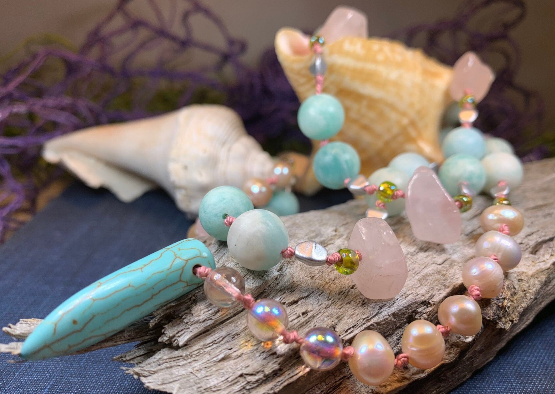 Summer Dawnsong Long Necklace, Hand Knotted Necklace, Handmade Mala Necklace, Boho Necklace, Yoga Jewelry, Beach Necklace, Mom Gift