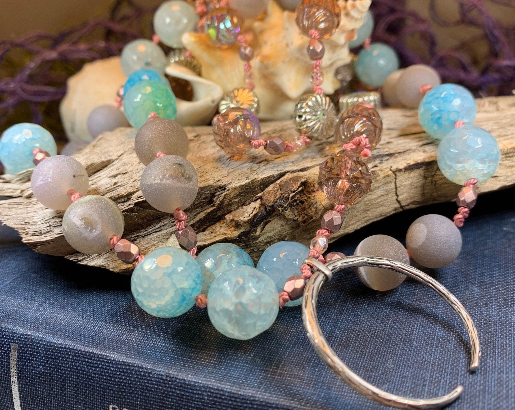 Starfire Moonflower Long Necklace, Hand Knotted Necklace, Handmade Mala Necklace, Boho Necklace, Yoga Jewelry, Art Deco Necklace, Mom Gift
