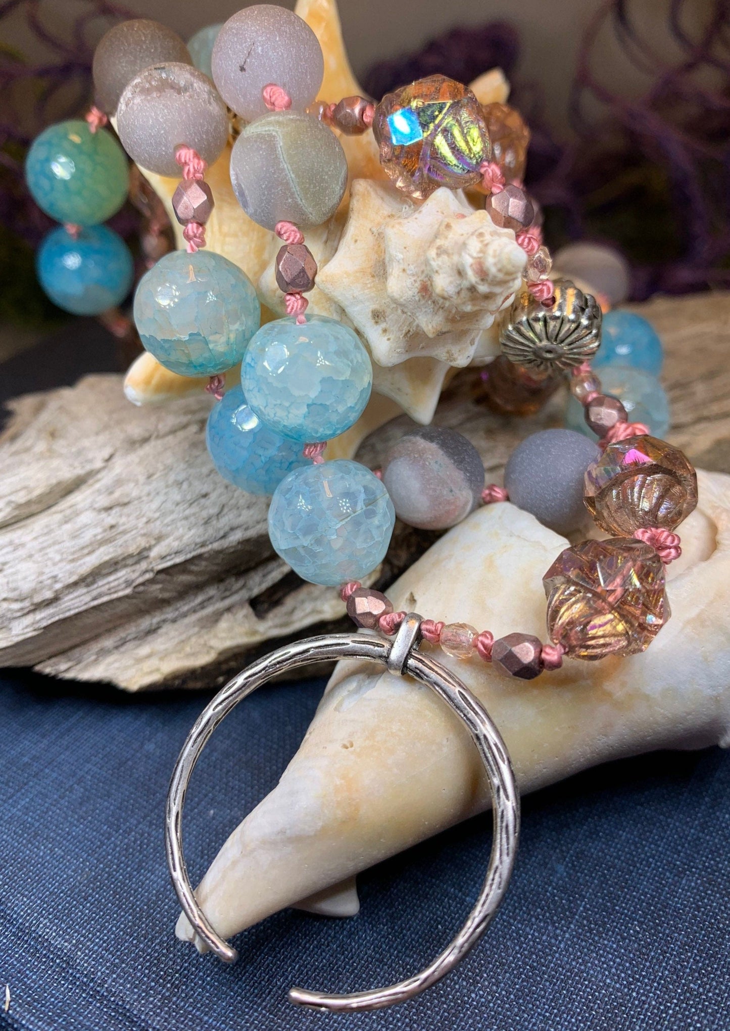 Starfire Moonflower Long Necklace, Hand Knotted Necklace, Handmade Mala Necklace, Boho Necklace, Yoga Jewelry, Art Deco Necklace, Mom Gift