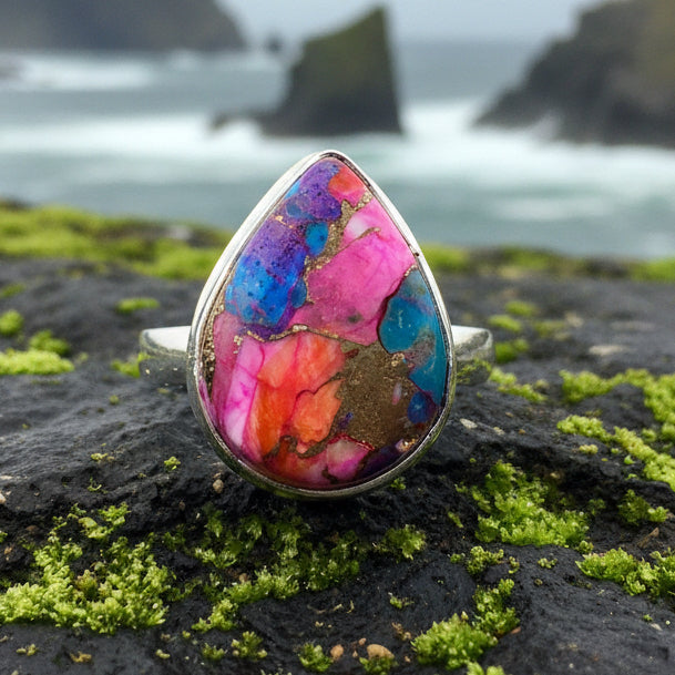 Celtic Mystic Ring, Turquoise Jewelry, Celtic Ring, Purple Jewelry, Celtic Jewelry, Anniversary Gift, Wiccan Jewelry, Spiny Oyster Turquoise