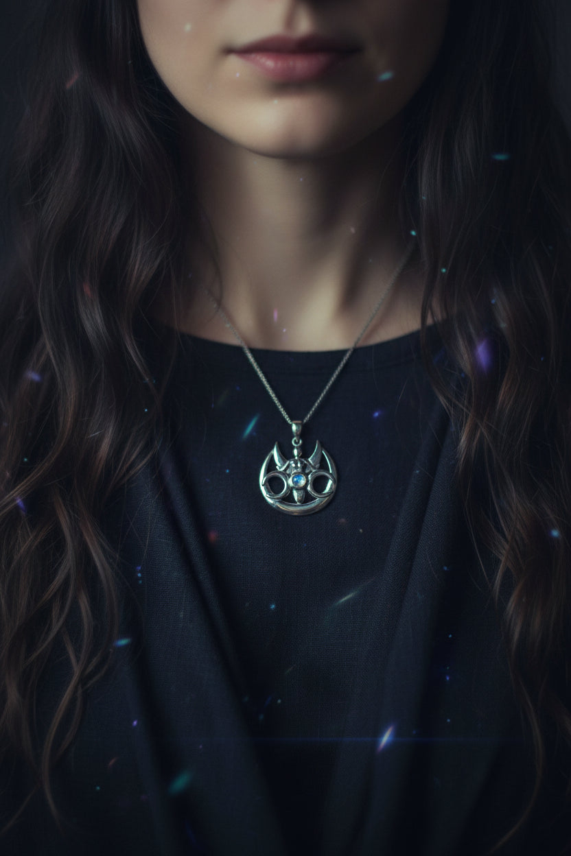Moon Necklace, Triple Moon Pendant, Goddess Pendant, Celtic Jewelry, Anniversary Gift, Celestial Jewelry, Moonstone Necklace, Irish Jewelry