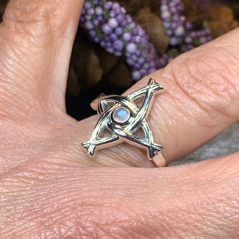 Load image into Gallery viewer, Saint Brigid's Cross Ring, Irish Ring, Celtic Cross Ring, Boho Ring, Ireland Jewelry, Celtic Jewelry, Wiccan Ring, Boho Moonstone Ring
