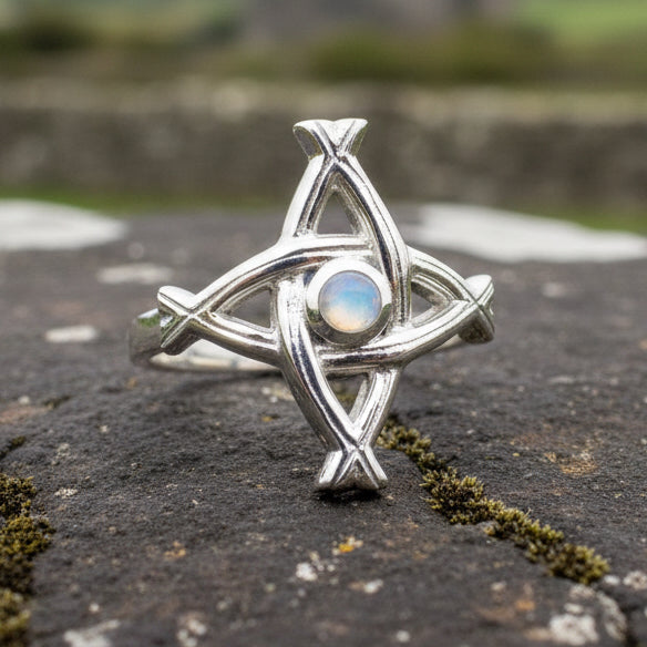Moonstone Saint Brigid's Cross of Ireland Ring — view 5