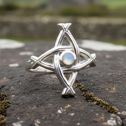 Load image into Gallery viewer, Saint Brigid's Cross Ring, Irish Ring, Celtic Cross Ring, Boho Ring, Ireland Jewelry, Celtic Jewelry, Wiccan Ring, Boho Moonstone Ring
