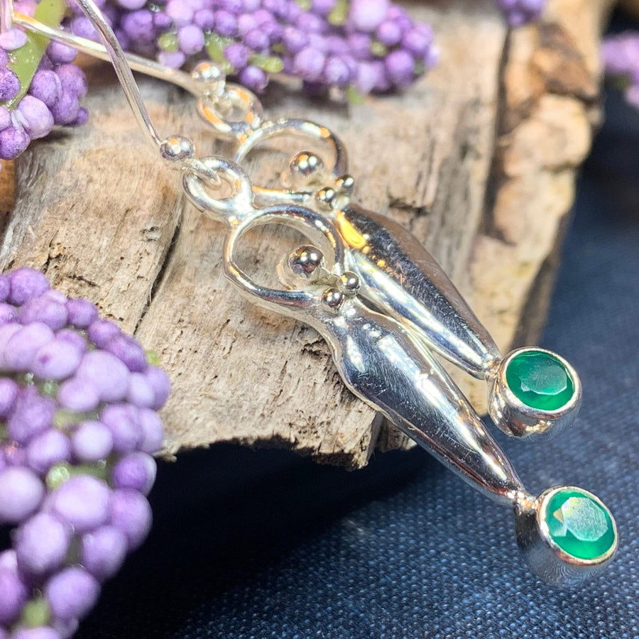 Goddess Earrings, Moon Jewelry, Goddess Jewelry, Celtic Jewelry, Chalcedony Jewelry, Anniversary Gift, Irish Gift, Silver Dangle Earrings