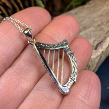 Load image into Gallery viewer, Harp Necklace, Irish Jewelry, Celtic Jewelry, Ireland Gift, Mom Gift, Girlfriend Gift, Celtic Knot Jewelry, Musical Instrument Necklace
