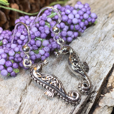 Load image into Gallery viewer, Seahorse Earrings, Celtic Jewelry, Nautical Jewelry, Mom Gift, Anniversary Gift, Irish Jewelry, Wife Gift, Beach Jewelry, Ocean Jewelry
