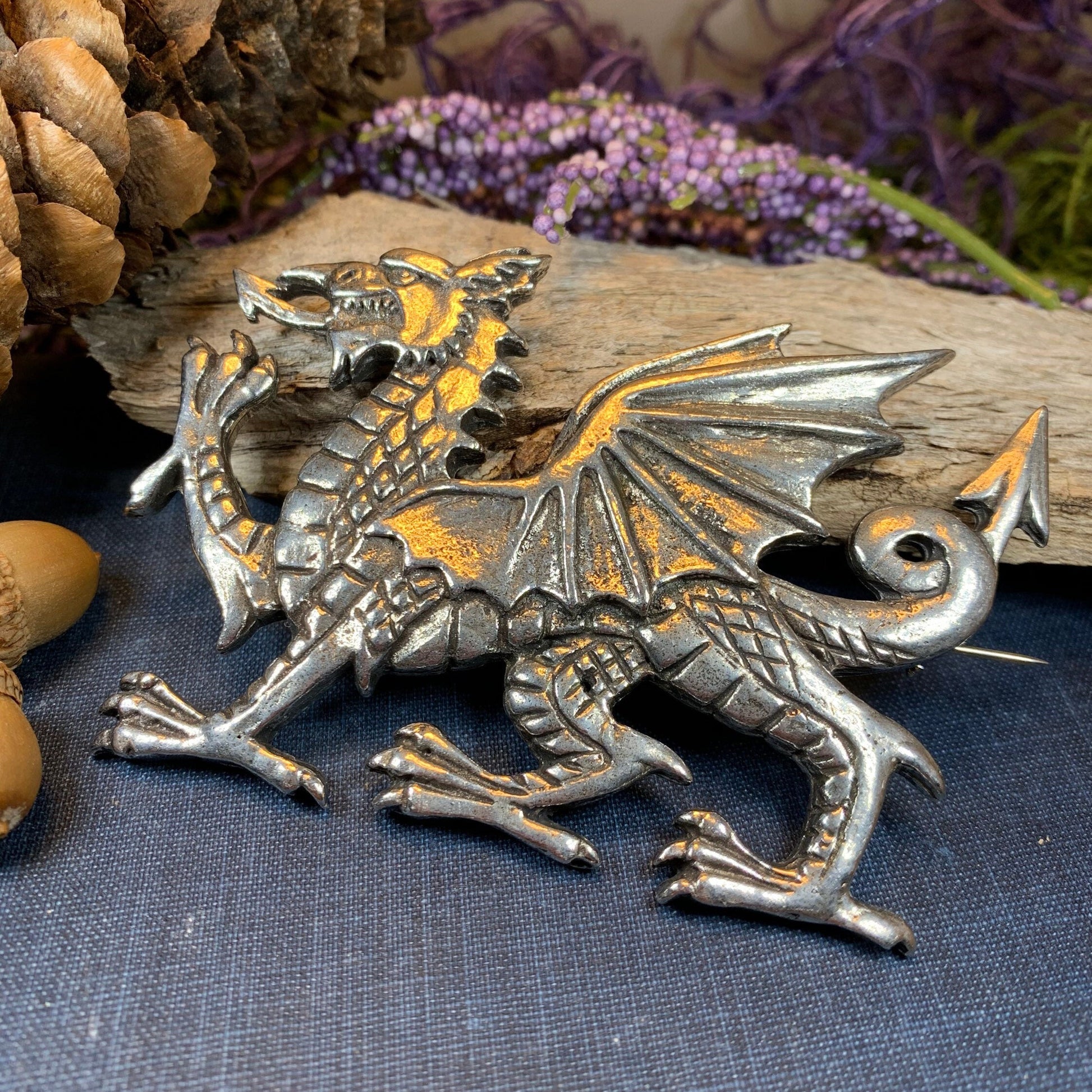 Welsh Dragon Brooch, Wales Jewelry, Extra Large Celtic Pin, Grooms Gift, Father's Day Gift, Celtic Pin, Pagan Brooch, Plaid Pin, Tartan Pin