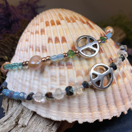 Peace Sign Ankle Bracelet, Crystal Ankle Bracelet, Crystal Anklet, Summer Jewelry, Beach Jewelry, Swarovski Crystal Bracelet, Boho Anklet
