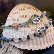 Load image into Gallery viewer, Peace Sign Ankle Bracelet, Crystal Ankle Bracelet, Crystal Anklet, Summer Jewelry, Beach Jewelry, Swarovski Crystal Bracelet, Boho Anklet
