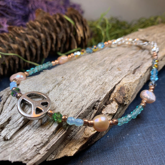 Peace Sign Ankle Bracelet, Crystal Ankle Bracelet, Crystal Anklet, Summer Jewelry, Beach Jewelry, Swarovski Crystal Bracelet, Boho Anklet