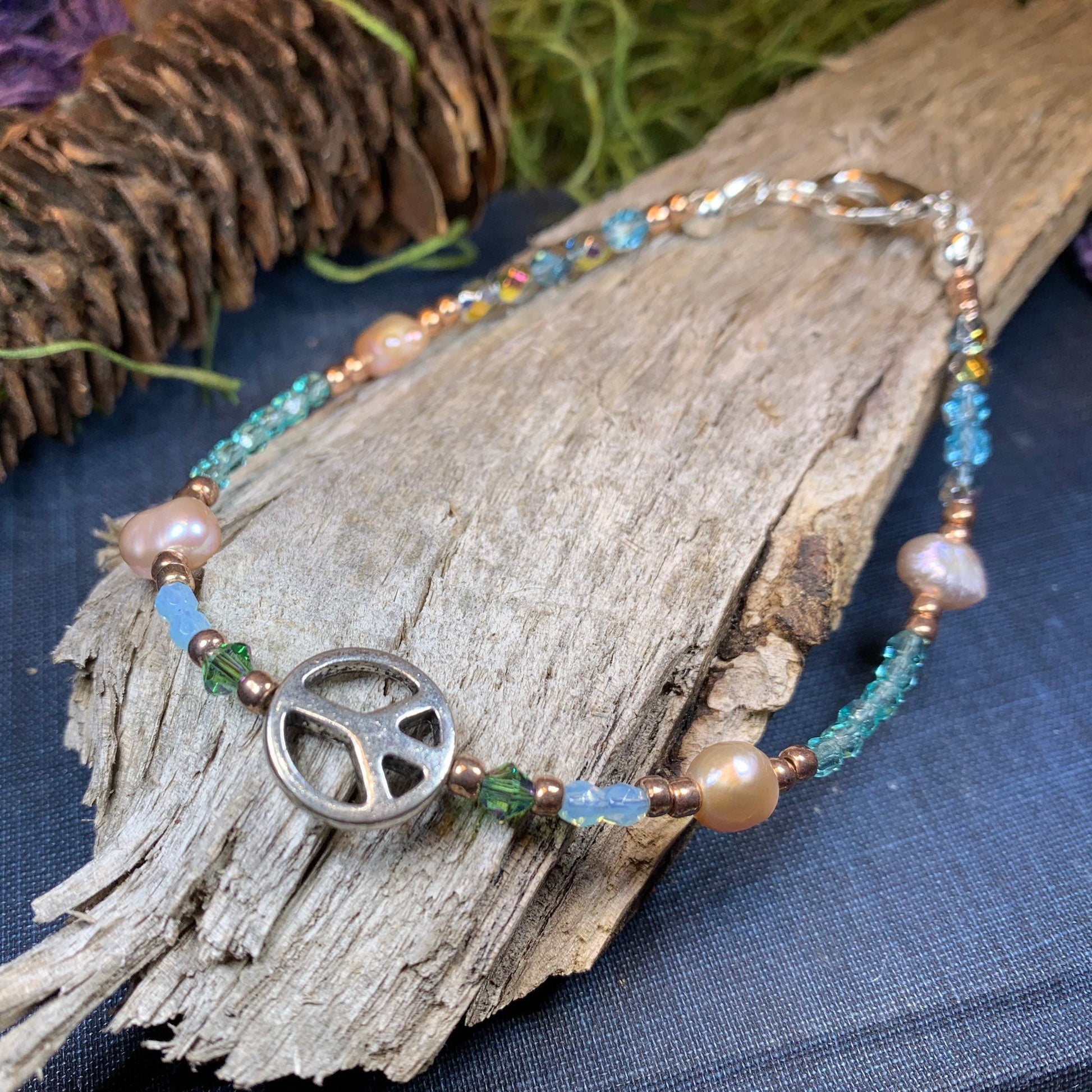 Peace Sign Ankle Bracelet, Crystal Ankle Bracelet, Crystal Anklet, Summer Jewelry, Beach Jewelry, Swarovski Crystal Bracelet, Boho Anklet