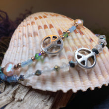 Load image into Gallery viewer, Peace Sign Ankle Bracelet, Crystal Ankle Bracelet, Crystal Anklet, Summer Jewelry, Beach Jewelry, Swarovski Crystal Bracelet, Boho Anklet
