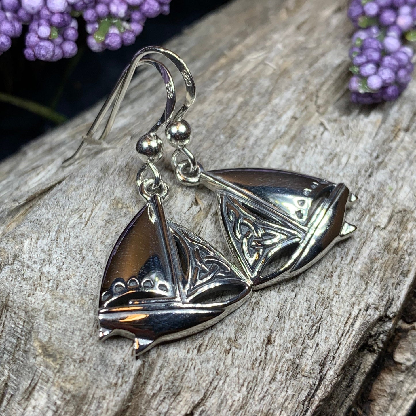 Celtic Sailboat Earrings, Nautical Jewelry, Ship Jewelry, Sailing Jewelry, Beach Jewelry, Ocean Jewelry, Anniversary Gift, Wife Gift