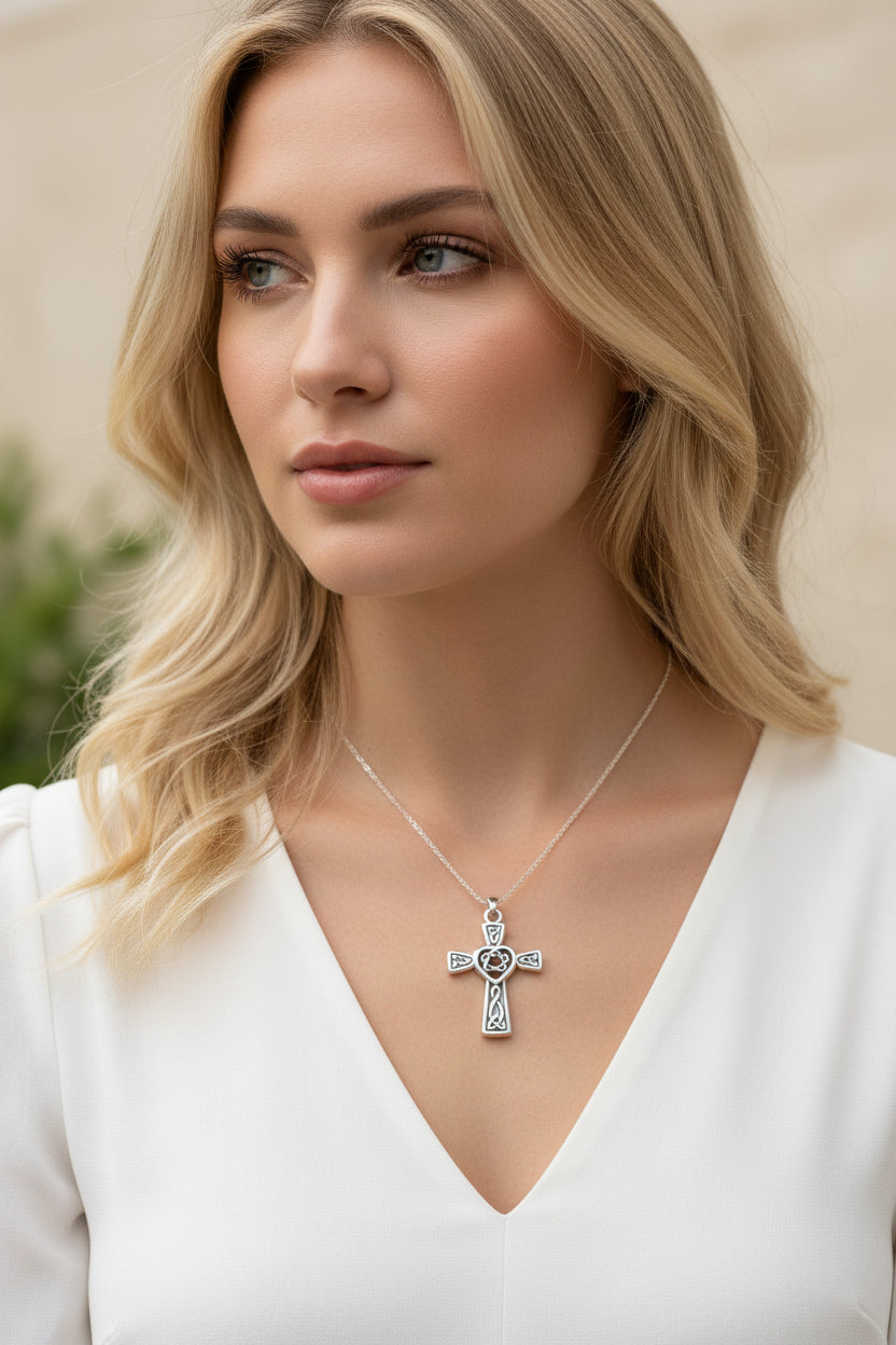 Celtic Cross Necklace, Irish Jewelry, Celtic Jewelry, Celtic Heart Pendant, Scotland Jewelry, First Communion Gift, Girls Confirmation Gift