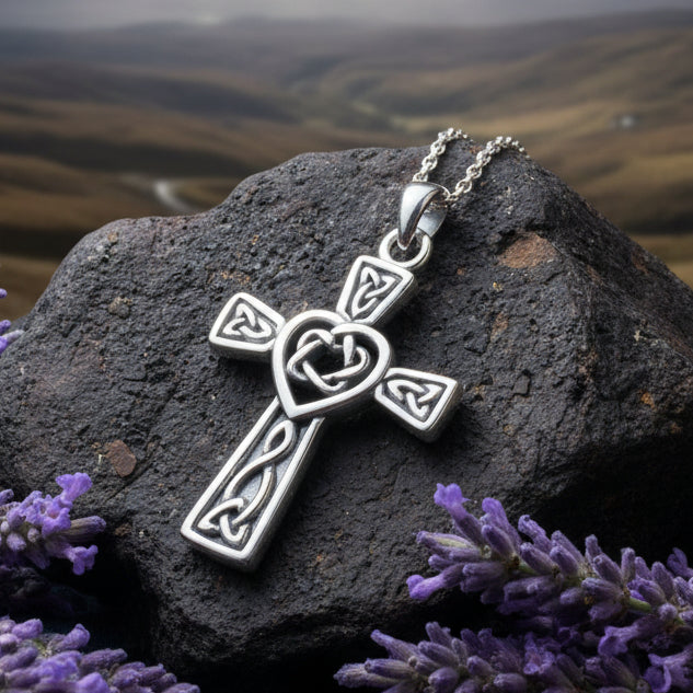 Celtic Cross Necklace, Irish Jewelry, Celtic Jewelry, Celtic Heart Pendant, Scotland Jewelry, First Communion Gift, Girls Confirmation Gift