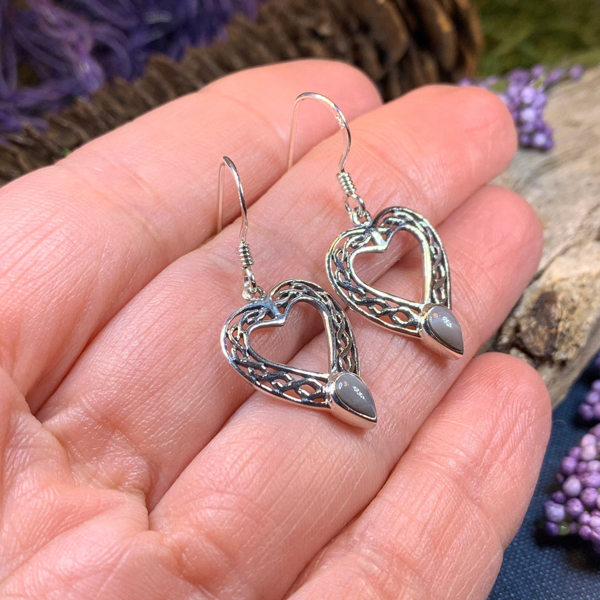Heart Earrings, Scotland Earrings, Celtic Jewelry, Wiccan Jewelry, Scottish Jewelry, Anniversary Gift, Mom Gift, Wife Gift, Silver Jewelry