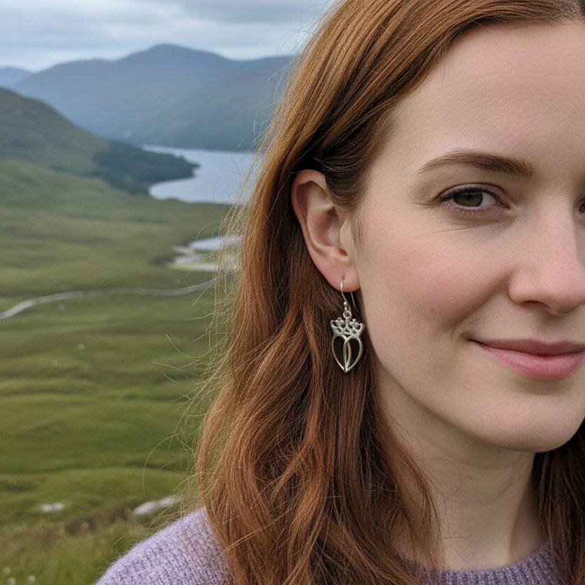 Luckenbooth Earrings, Scotland Jewelry, Celtic Jewelry, Silver Dangle Earrings, Anniversary Gift, Bridal Jewelry, Heart Jewelry, Bride Gift