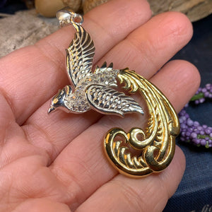 Phoenix Necklace, Celtic Jewelry, Bird Pendant, Firebird Jewelry, Inspirational Gift, Pagan Jewelry, Viking Jewelry, Silver Gothic Jewelry