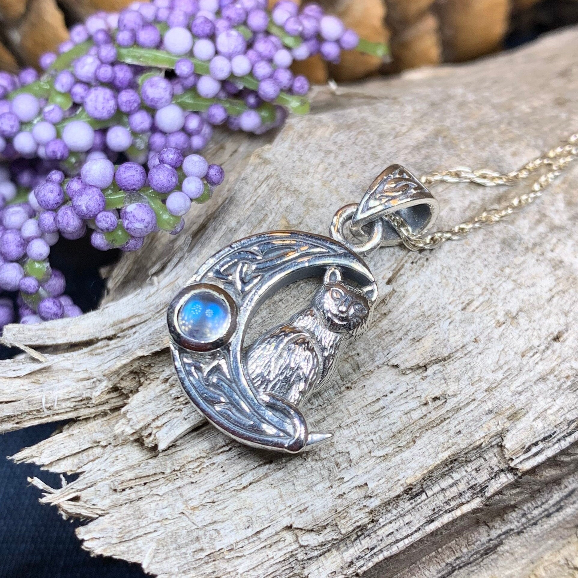 Celtic Cat in the Moon Necklace — view 3