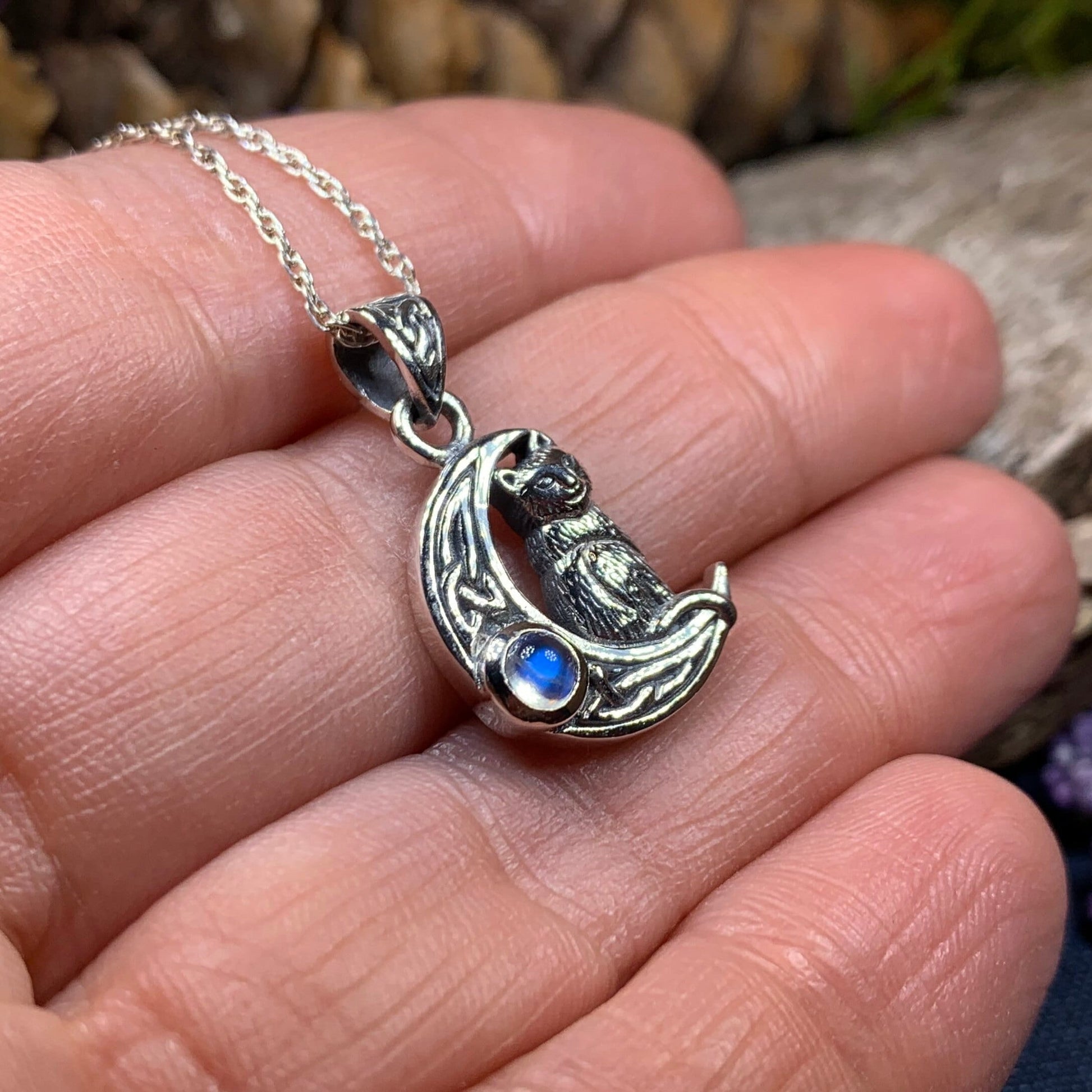 Celtic Cat in the Moon Necklace — view 5