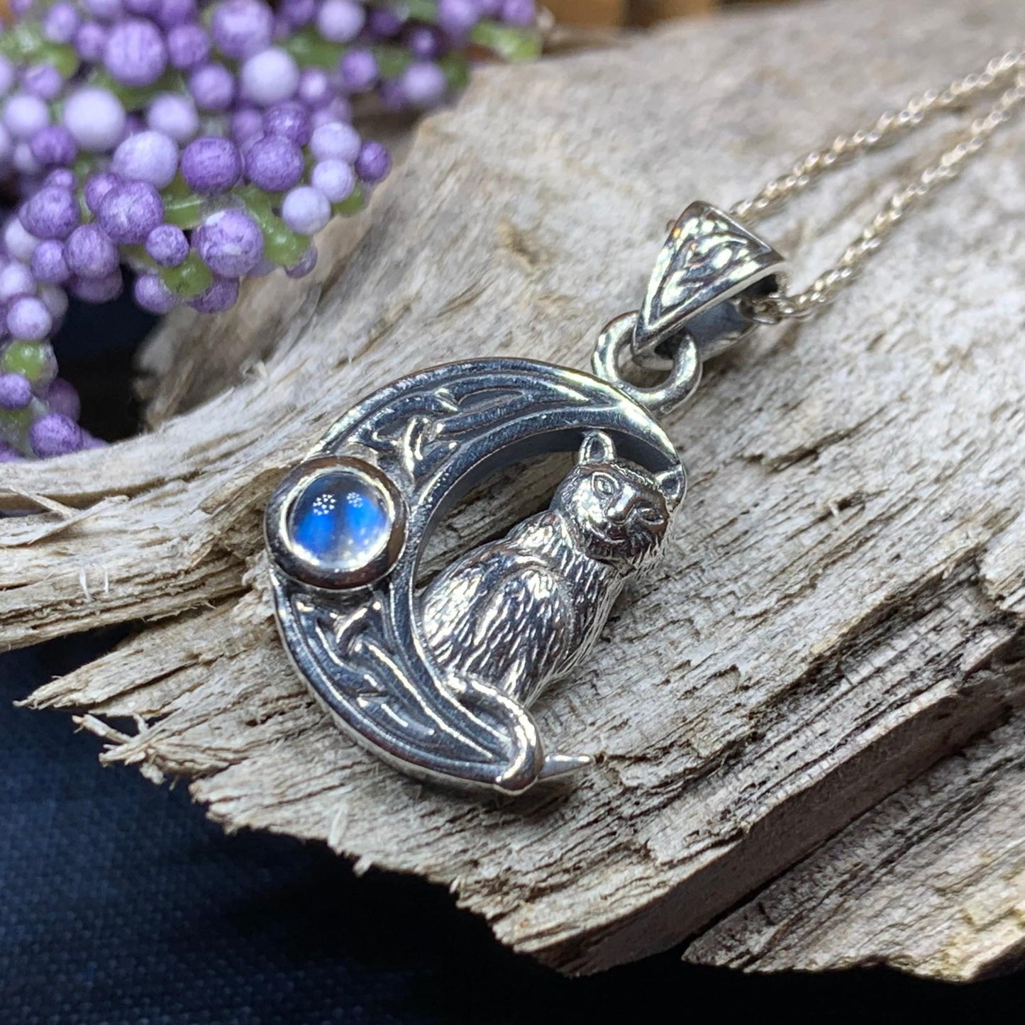 Celtic Cat in the Moon Necklace — view 7