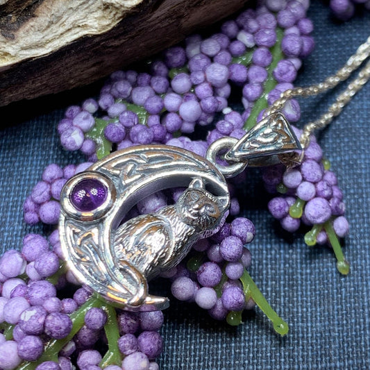 Celtic Cat in the Moon Necklace — view 9