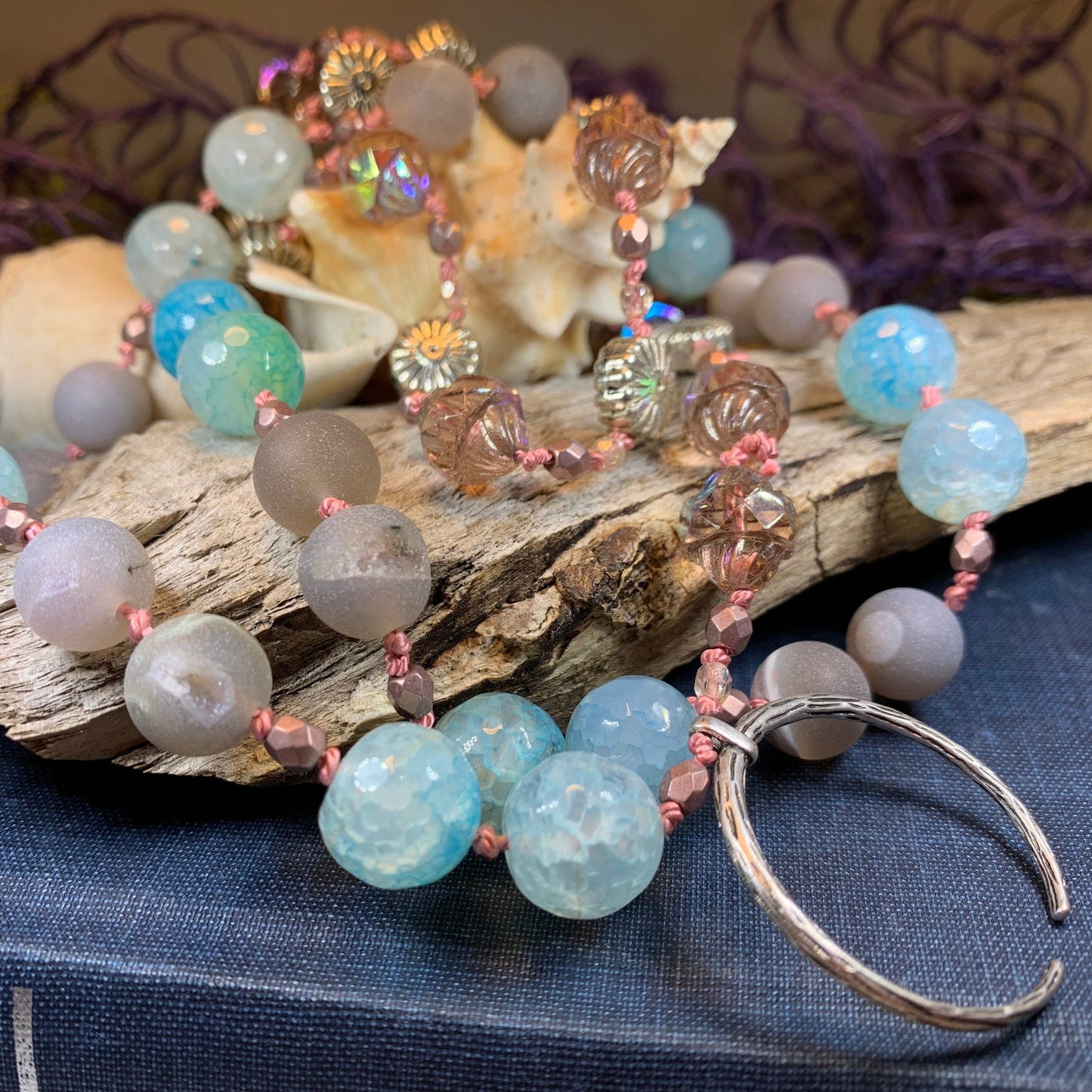 Starfire Moonflower Long Necklace, Hand Knotted Necklace, Handmade Mala Necklace, Boho Necklace, Yoga Jewelry, Art Deco Necklace, Mom Gift