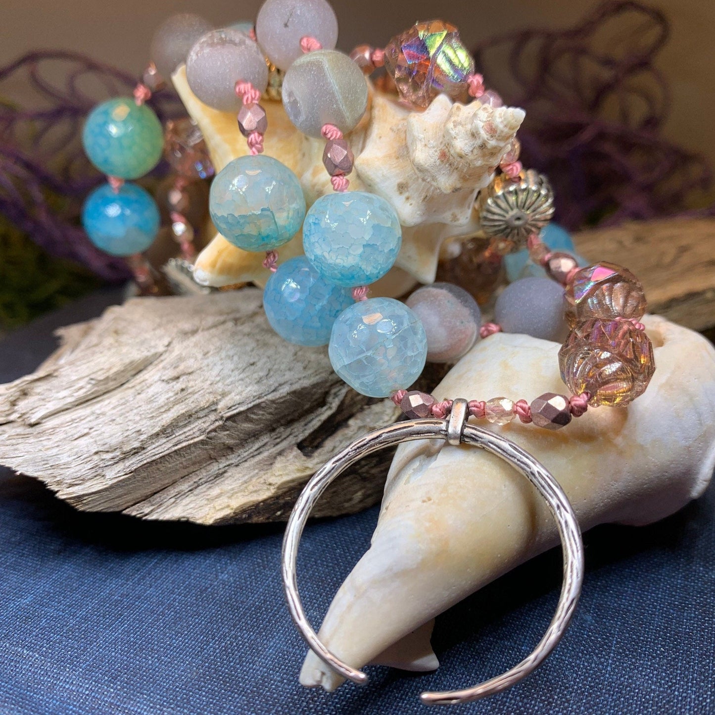 Starfire Moonflower Long Necklace, Hand Knotted Necklace, Handmade Mala Necklace, Boho Necklace, Yoga Jewelry, Art Deco Necklace, Mom Gift